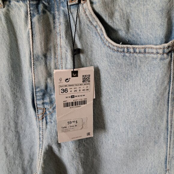 ZARA High waist Wide Leg Blue Jeans - sz 26 - New - Picture 3 of 4